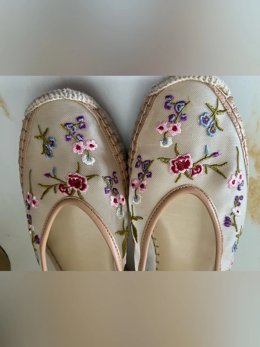 Jessica Simpson Beige Floral Embroidered Espadrille Flats